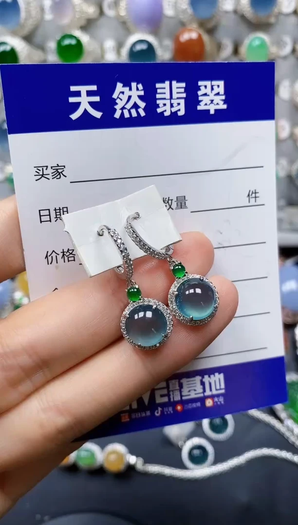 翡翠银S925镶嵌耳饰0390