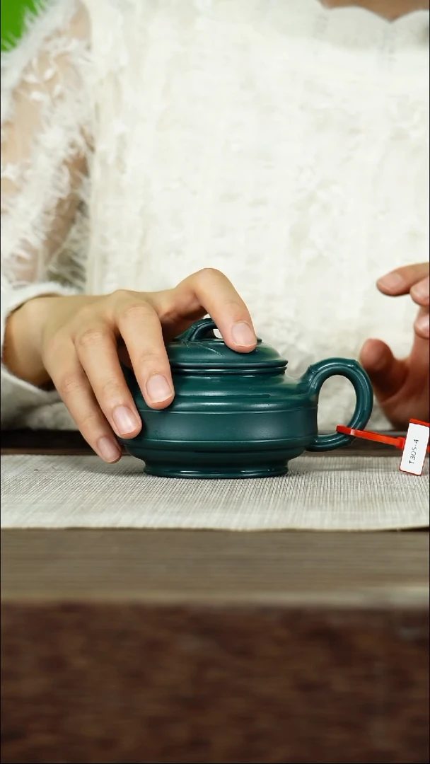 茶壶紫砂紫砂工艺厂T305 景舟绿泥 双线竹鼓 220cc