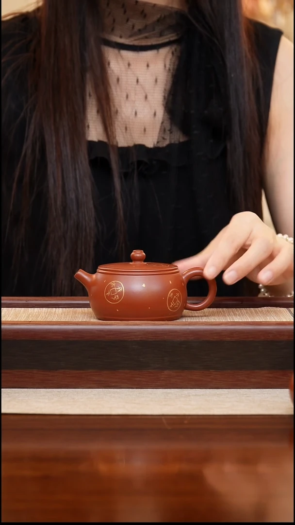 洒金朱泥乐鼓175cc宜兴手工紫砂壶