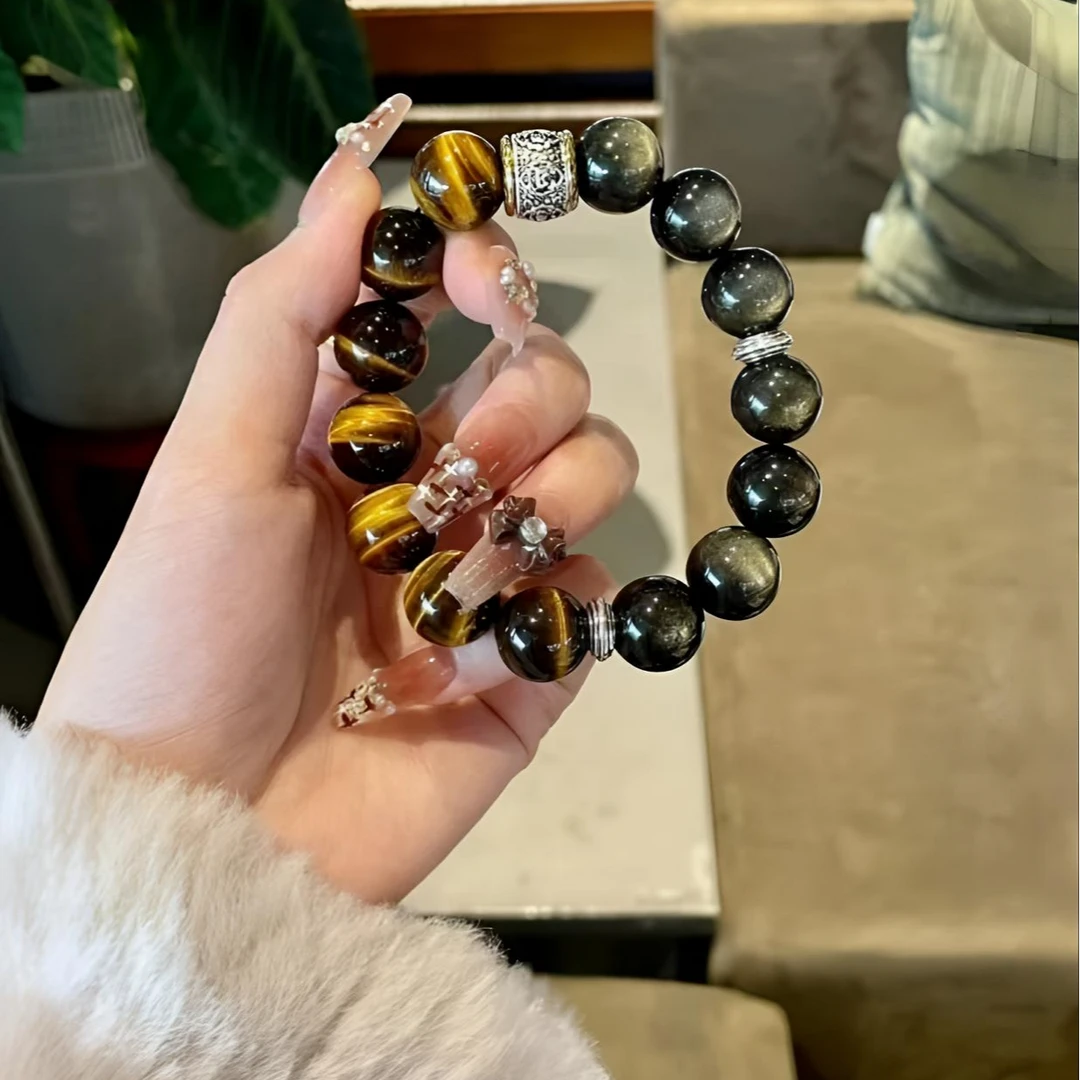 银曜石配虎眼石手串手链时尚轻奢设计款