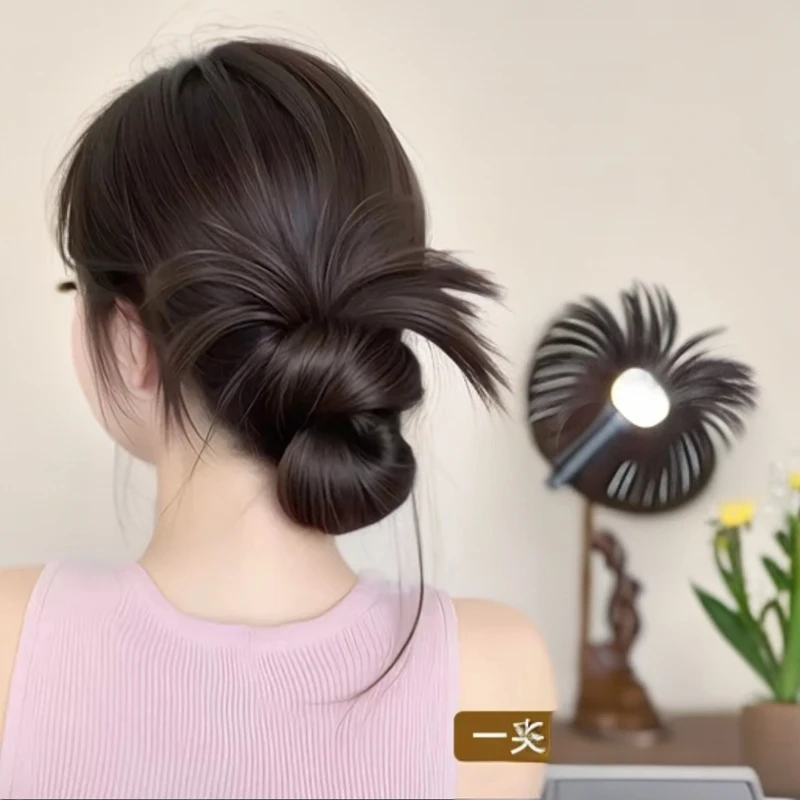 鸡毛丸子头假发抓夹慵懒盘发发包自然蓬松真发发圈