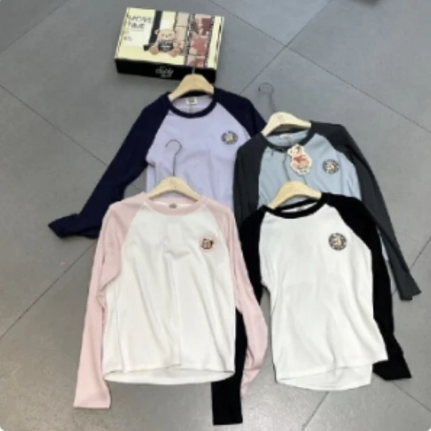 百搭长袖T恤拼色打底衫6034