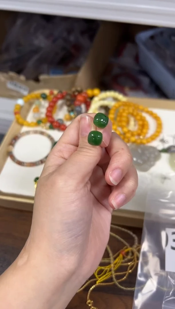 银S925镶嵌和田玉耳饰和田玉碧玉小馒头方块银耳钉[35]