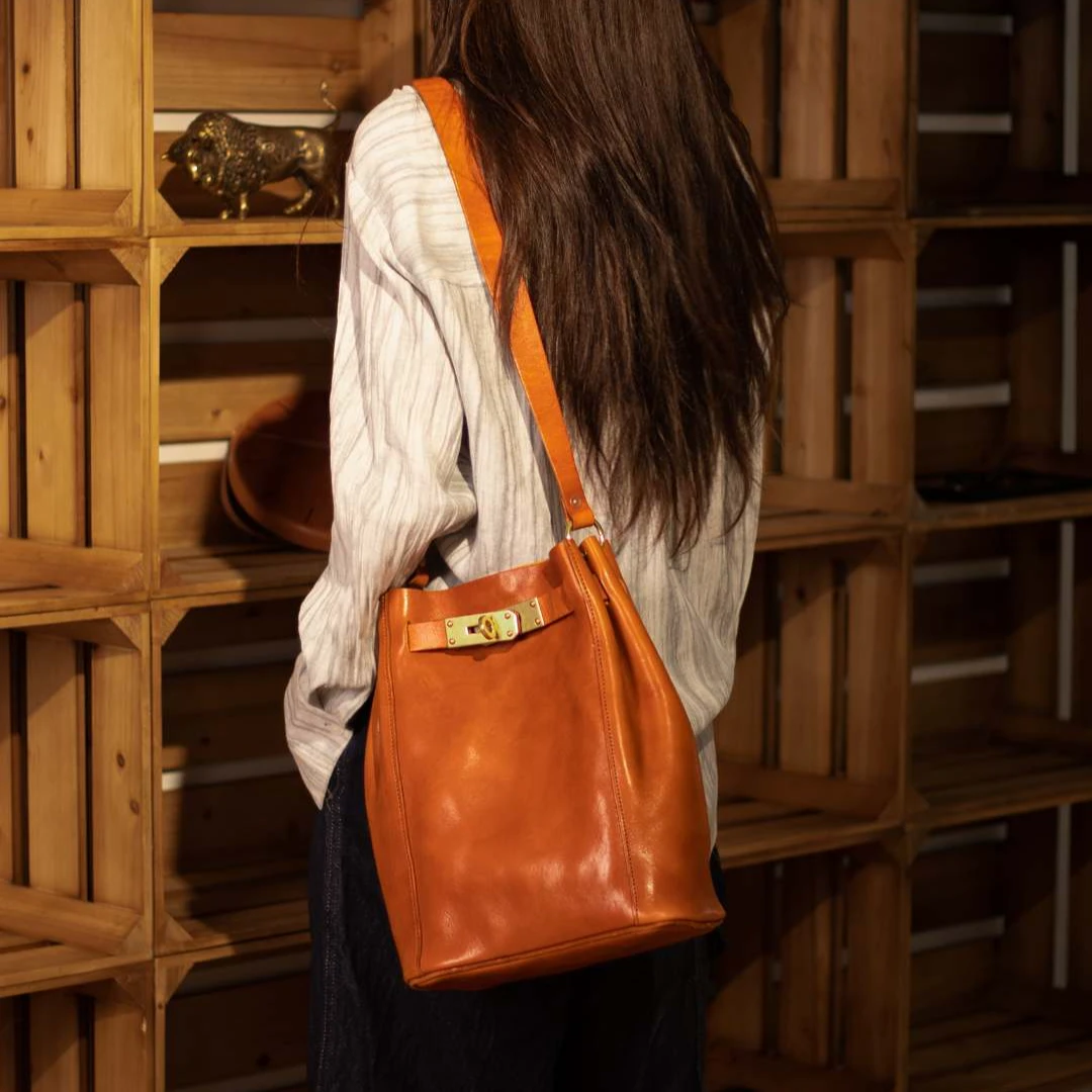 意大利植鞣牛皮包女中古凯莉包复古真皮女包单肩包小众设计7410