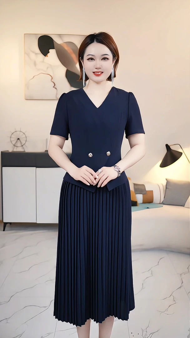 【深圳薇姐清仓】V 高端大码原创遮肉显瘦连衣裙 V1058