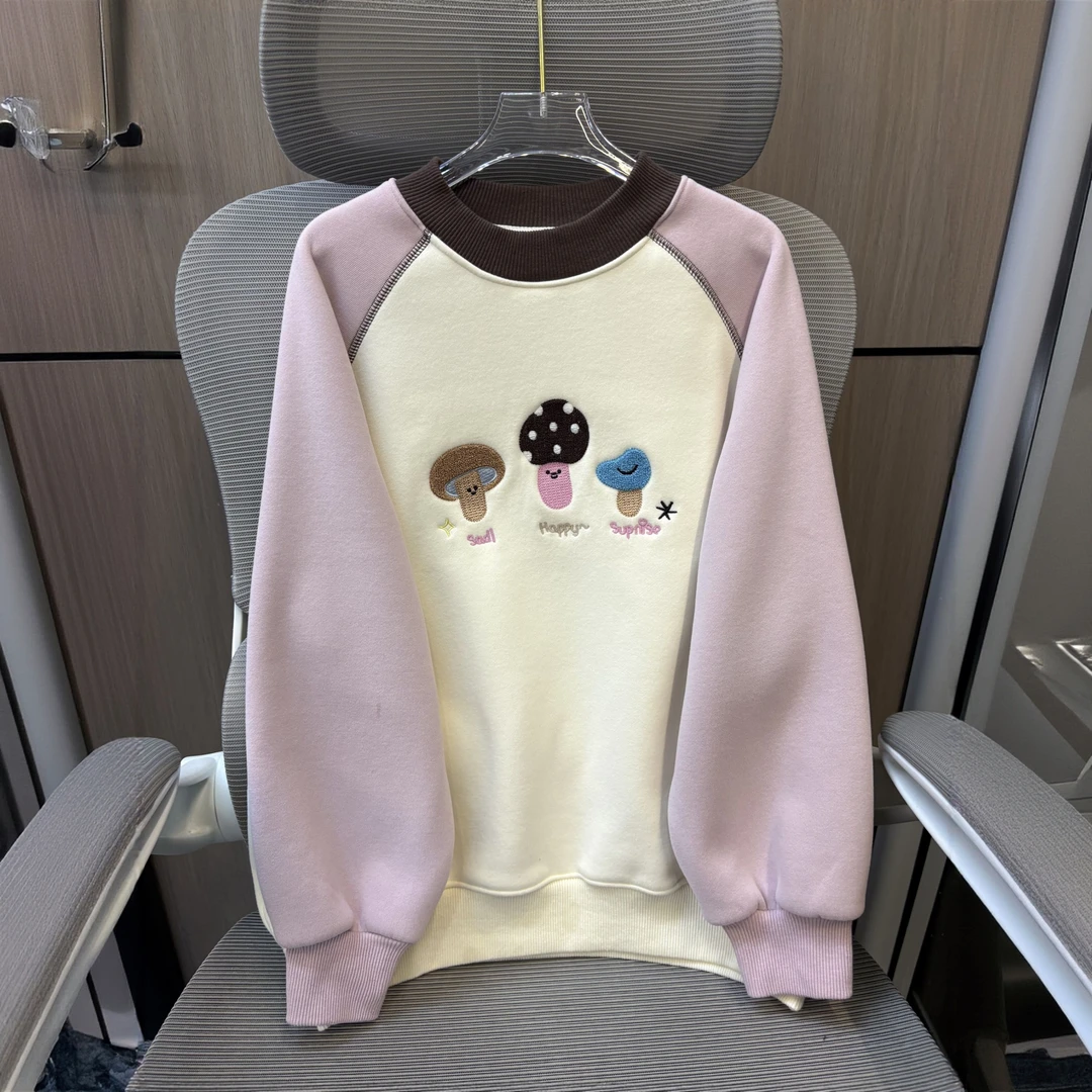 冬款洋气蘑菇卡通刺绣加绒女童圆领卫衣 F262 262 S