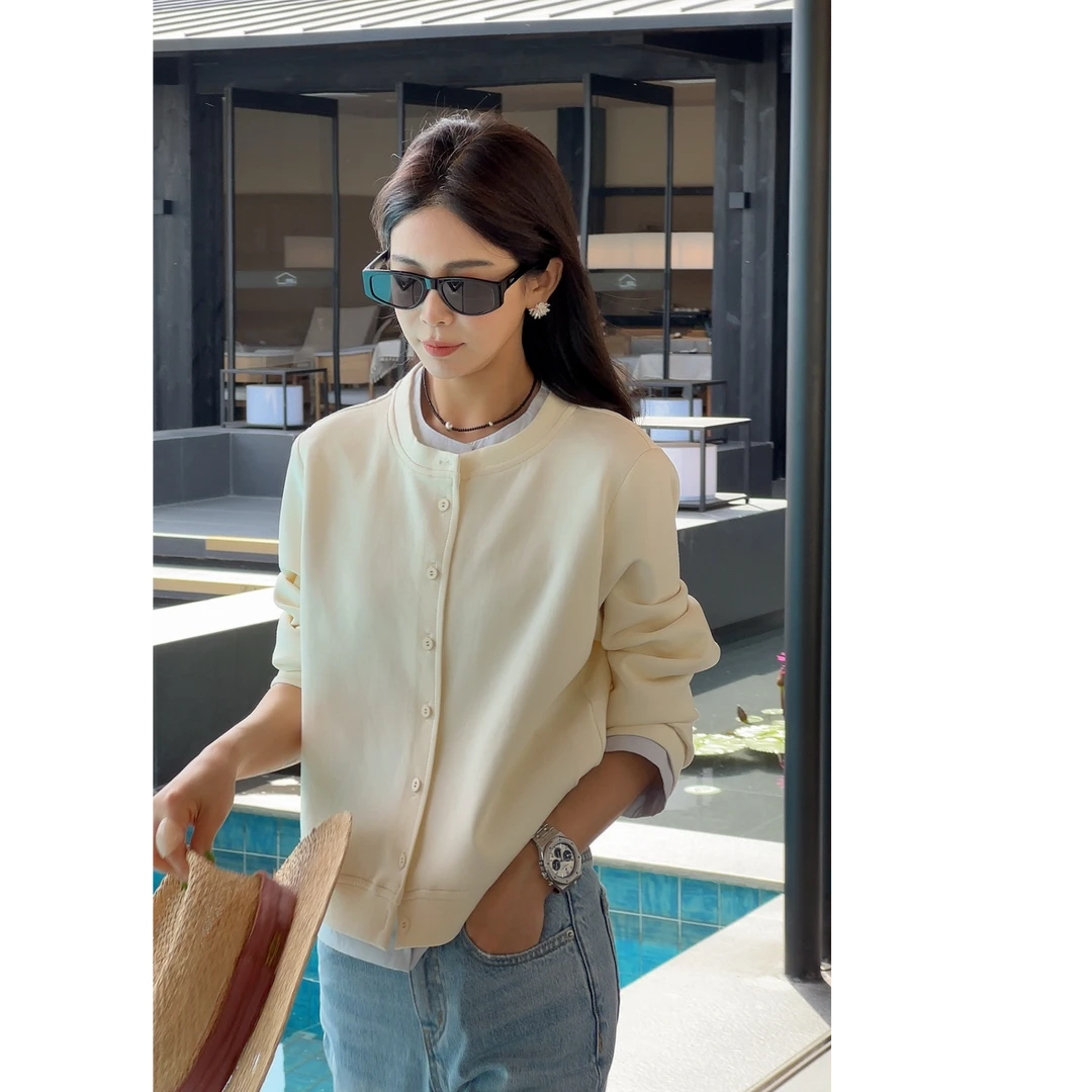 LYXZ x 大小与【知春晚】春季新款圆领假两件排扣卫衣外套77276