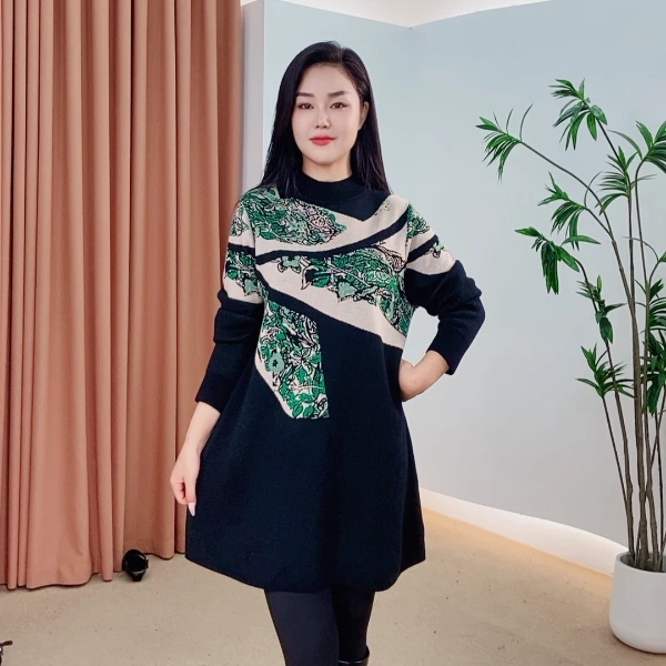480针织时尚女士网红秋冬提花百搭休闲打底加厚女装连衣裙