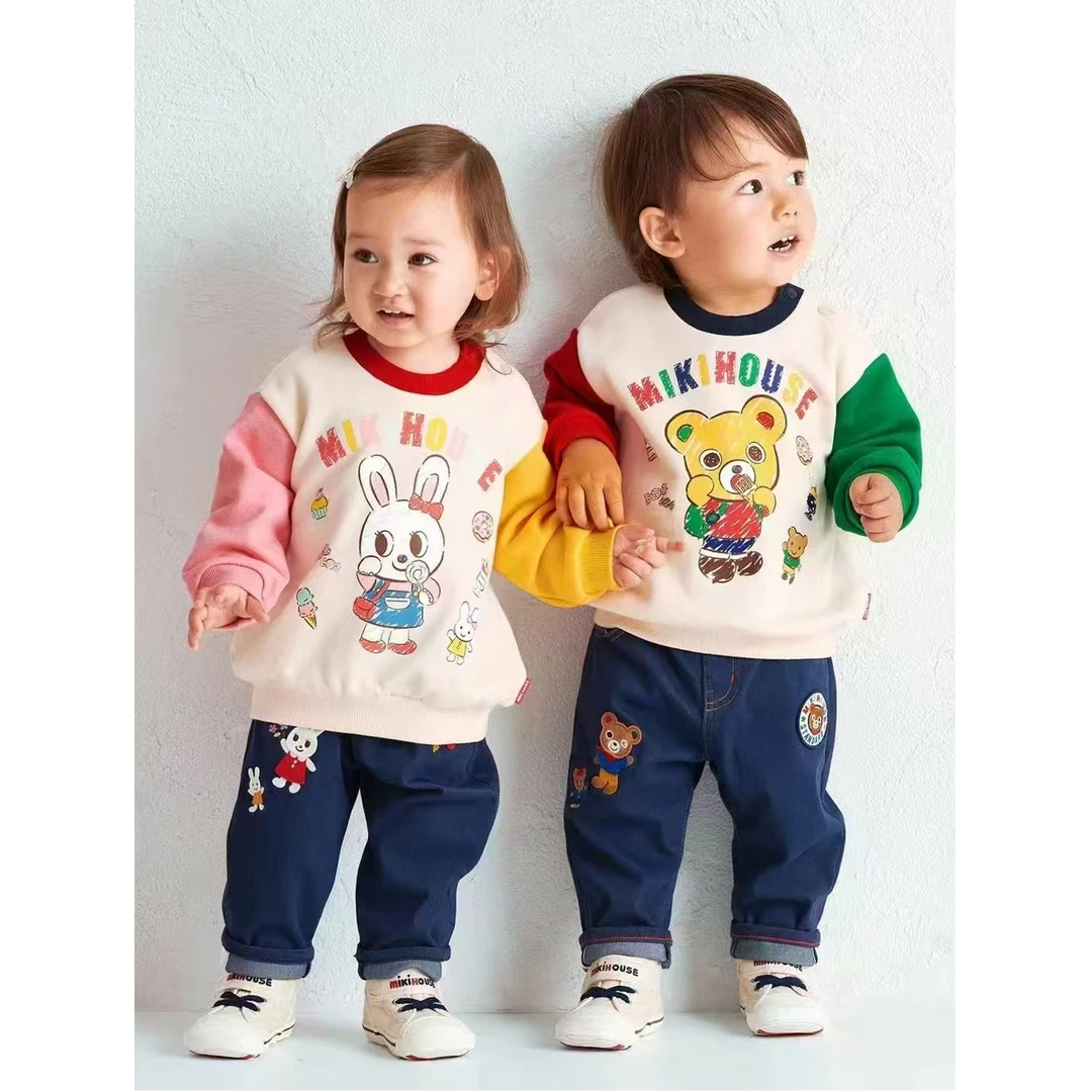 2025新款中国限定男童女童小熊小兔刺绣贴布牛仔长裤