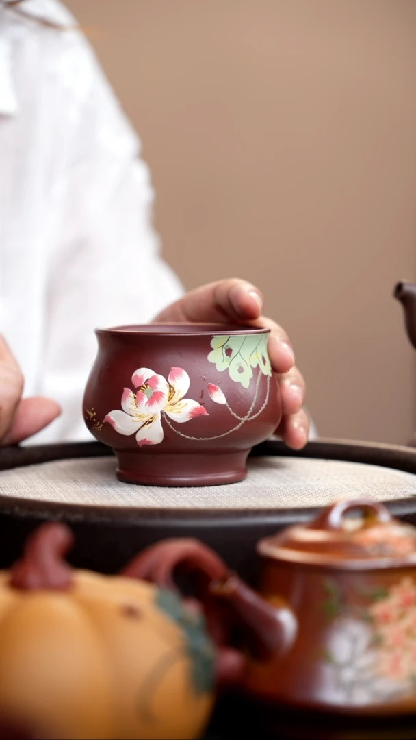 茶壶紫砂紫泥将军杯荷花