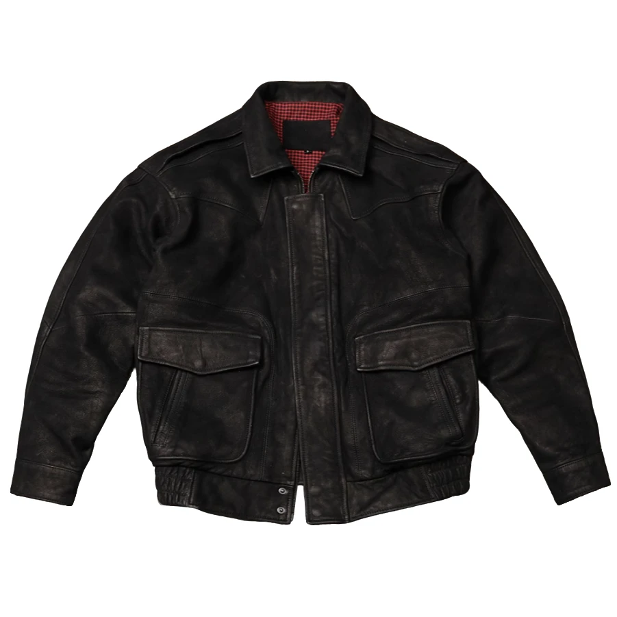 【1.0-1.2mm进口山羊皮】90年代复古男女港风宽松山羊皮复古款皮衣Y