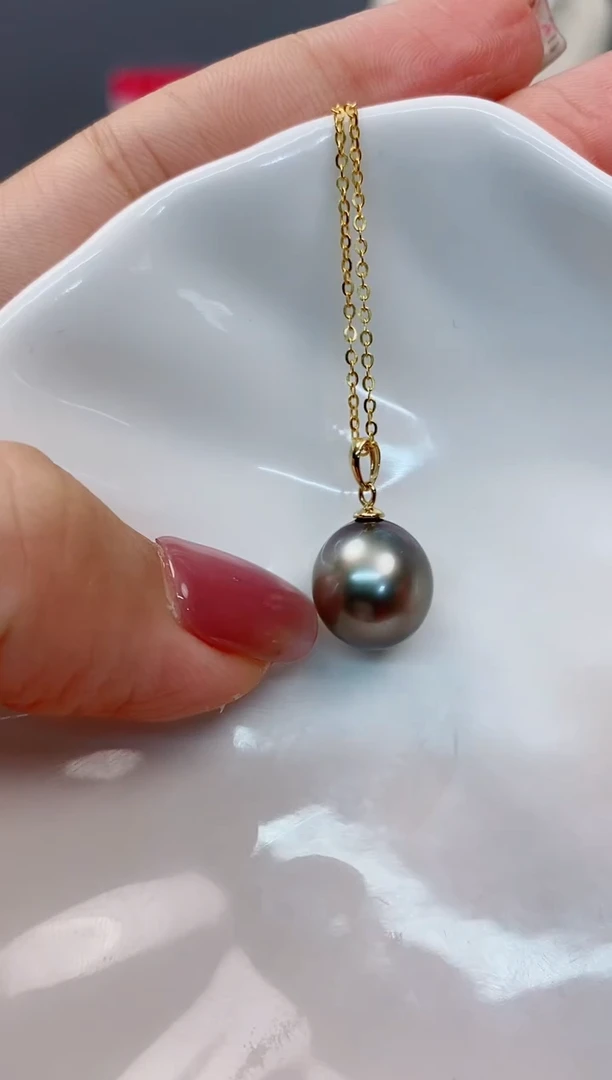 【闪购商品】海水珍珠吊坠(赠链)18K金镶嵌11-12大溪地黑珍珠吊坠