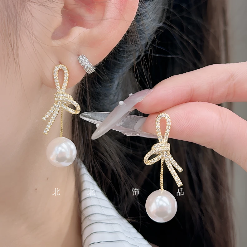 铜合金仿珍珠耳饰 轻奢小众设计感耳环女新款长款珍珠耳坠耳钉