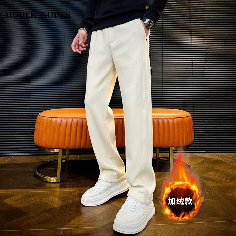 MODEK KODEK秋冬新款男士韩版拼接长裤高级感潮牌宽松直筒休闲裤