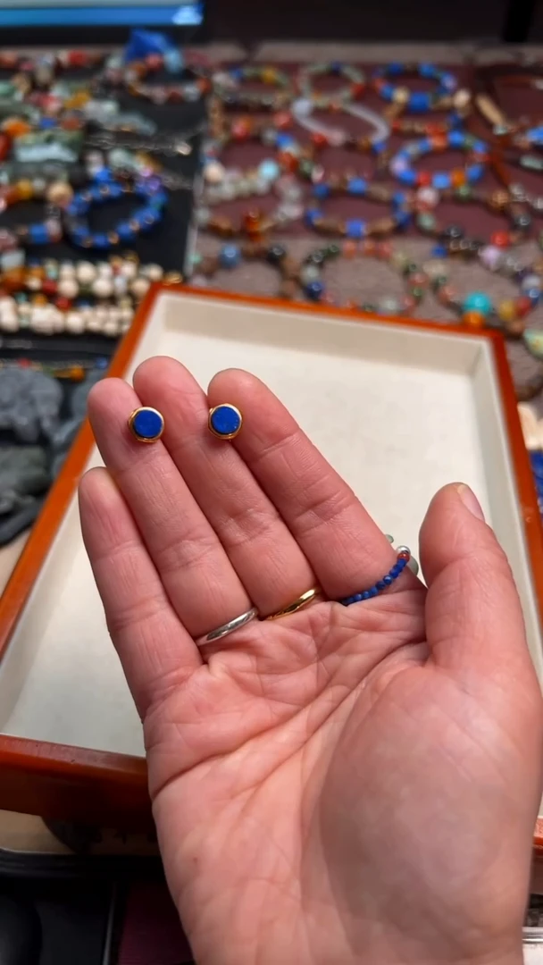 银S925镶嵌青金石耳饰青金石耳饰1