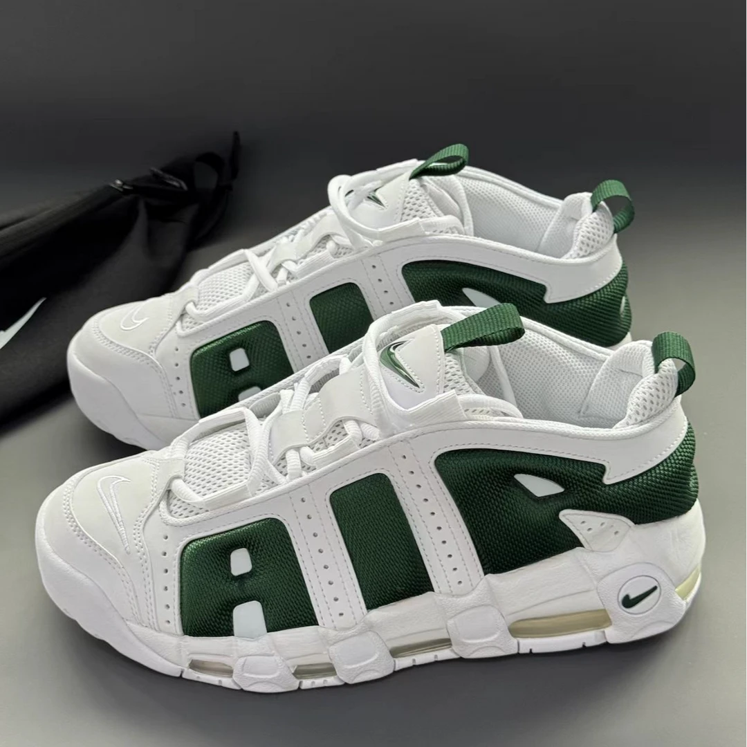 NIKE耐克 UPTEMPO 男款低帮白绿色皮蓬实战运动篮球鞋官方正品