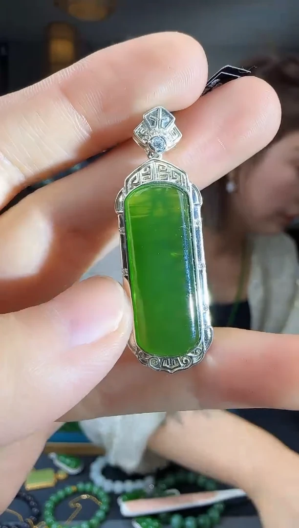 和田玉银S925镶嵌吊坠(不含链)1