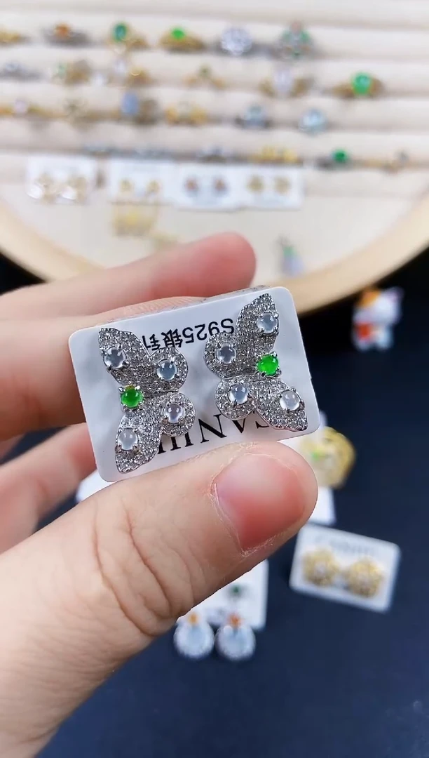 翡翠银S925镶嵌耳饰456879