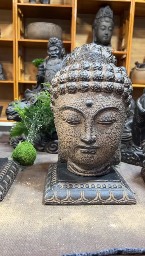 陶土大佛首+莲花底座