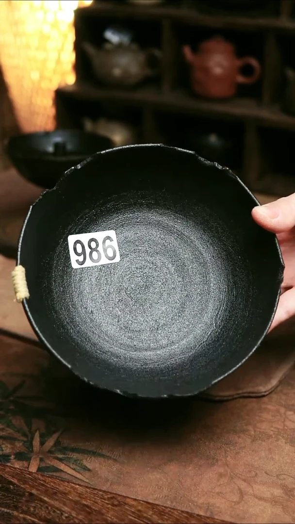 986号紫砂全手工黑色侘寂残破壶承