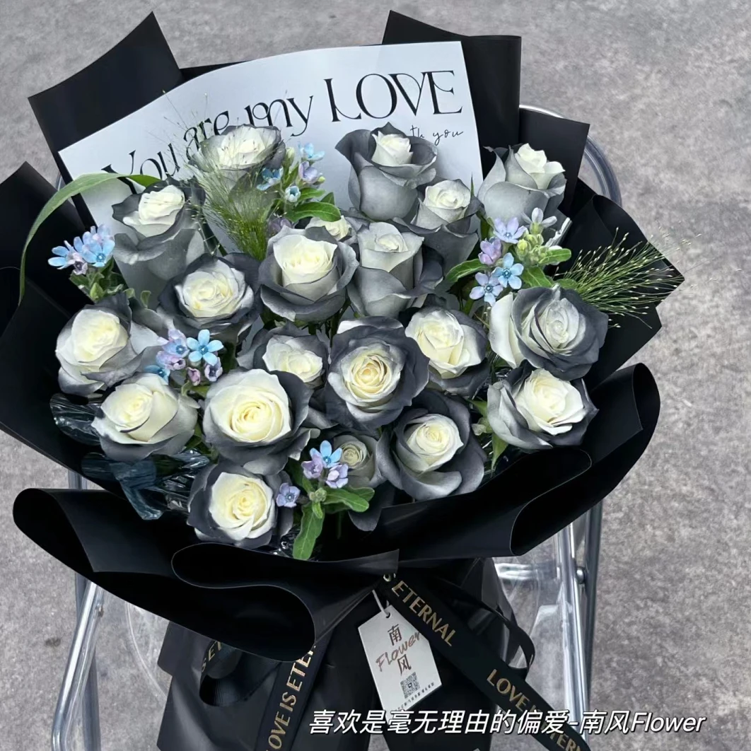 【男士花束❤相守相护】19枝黑骑士玫瑰白玫喷色花束鲜花送男士生日礼物同城1小时送达送花上门