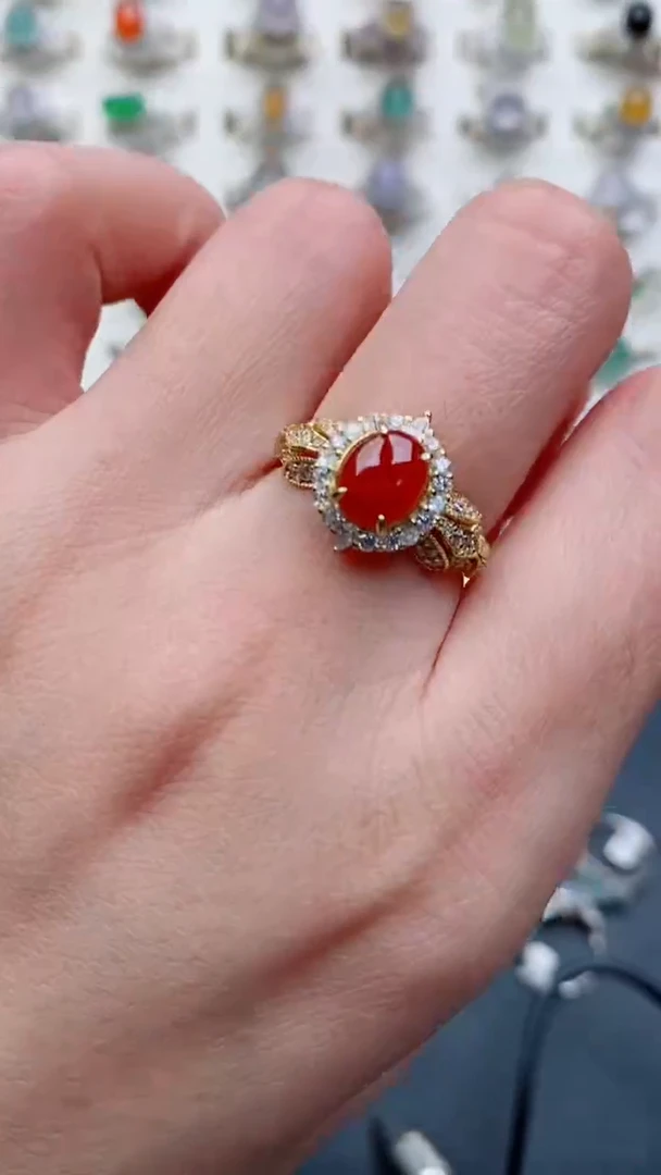 银S925镶嵌戒指翡翠...