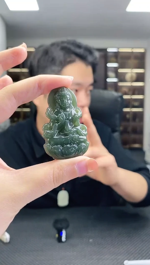 颈饰未镶嵌和田玉飘带观音-带链子