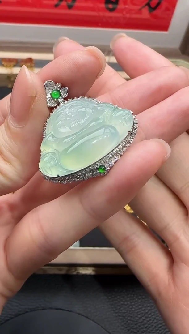 吊坠(不含链)18K金镶嵌翡翠勿拍