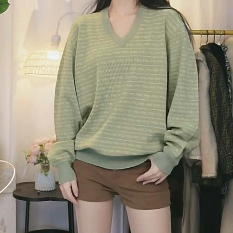 95新 YSL/圣罗兰 V领针织满印logo毛衣/fy1649