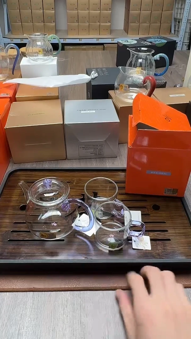 手工艺品玻璃禾器清莲壶浅紫色+清禾杯浅紫色