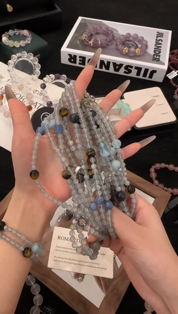 未镶嵌手链水晶灰月光双圈x3474