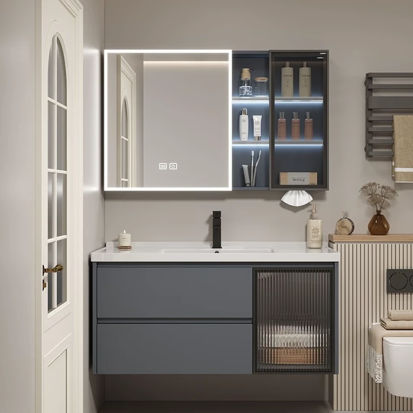 轻奢风大抽屉蜂窝铝浴室柜组合陶瓷一体盆洗漱台柜洗脸盆柜智能镜