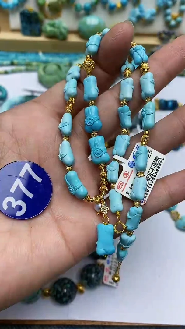 绿松石银S925镶嵌项链377