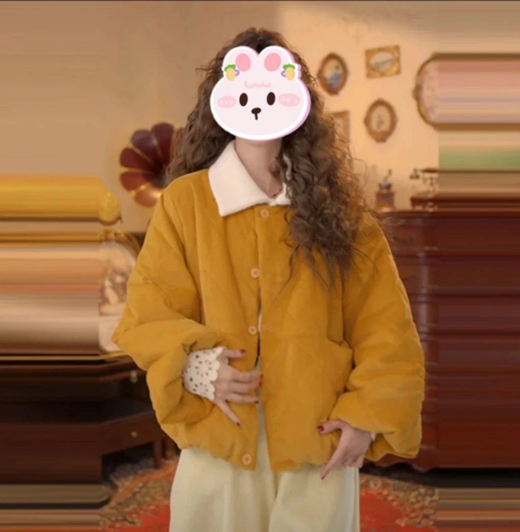 复古POLO领加厚常规款女装冬季棉衣棉服保暖女