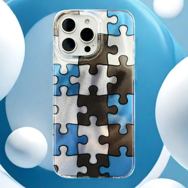 ins风拼图iphone16promax手机壳14小众高级原创适用苹果15保护壳