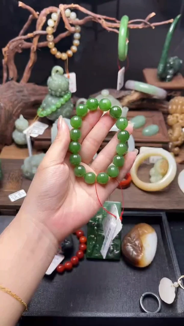 手串未镶嵌和田玉卡13俄料碧玉 圆珠9010864