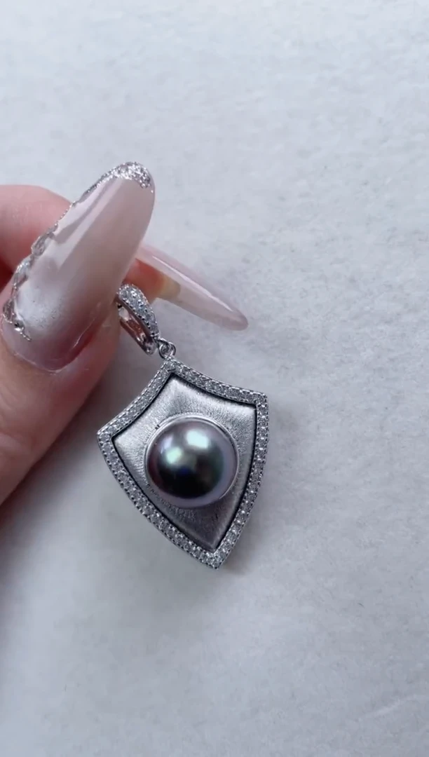 银S925镶嵌海水珍珠吊坠10.5mmA14