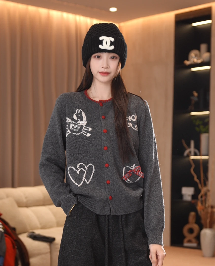 【元元】2025秋冬圣诞氛围感 慵懒 气质开衫针织打底长袖毛衣10503