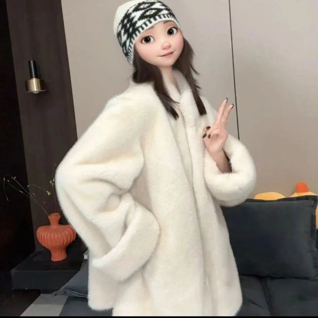 气质时尚双色毛尖立领挽袖毛毛外套网红百搭宽松韩版秋冬毛绒