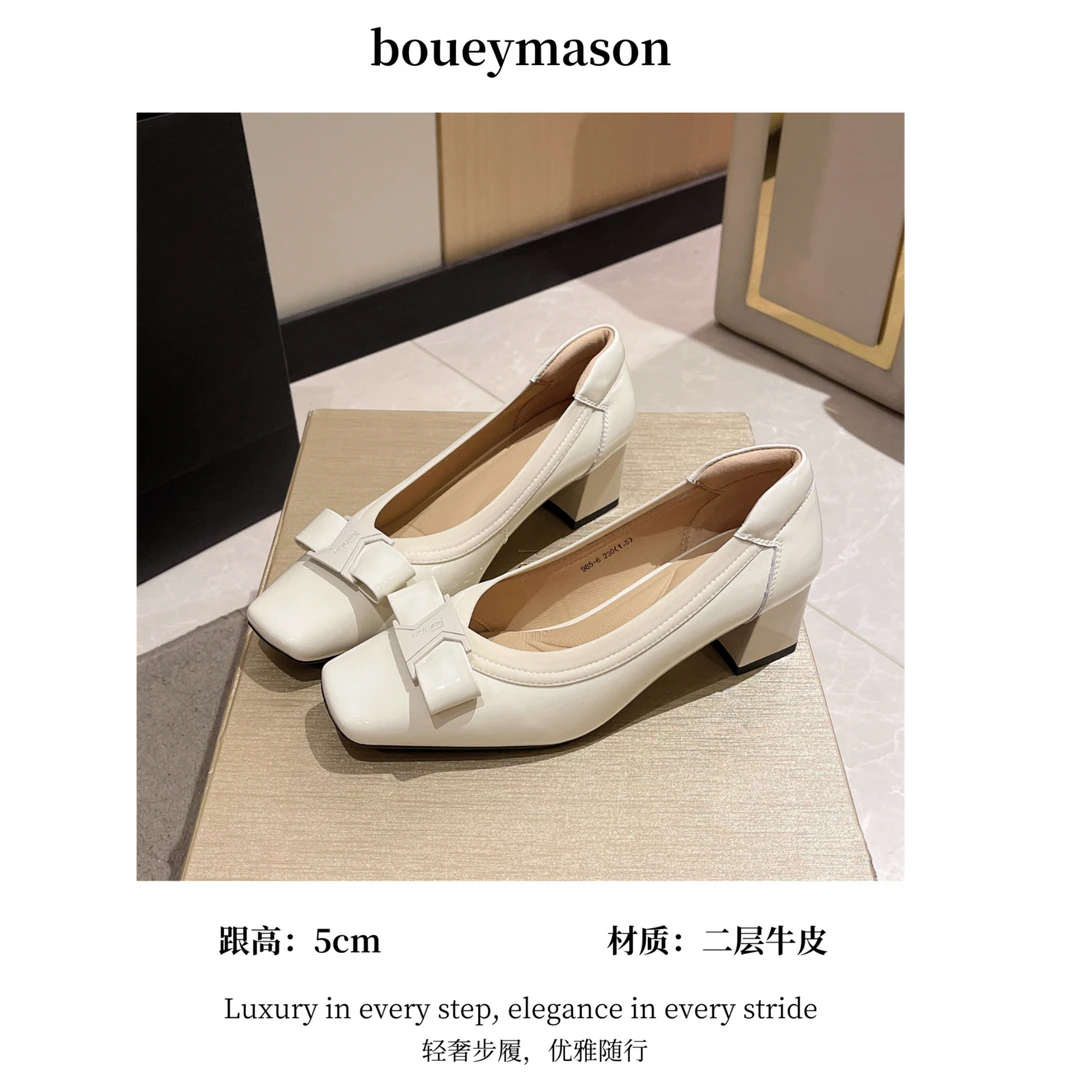 小香风高跟单鞋女2025春夏季新款牛漆皮粗跟小皮鞋