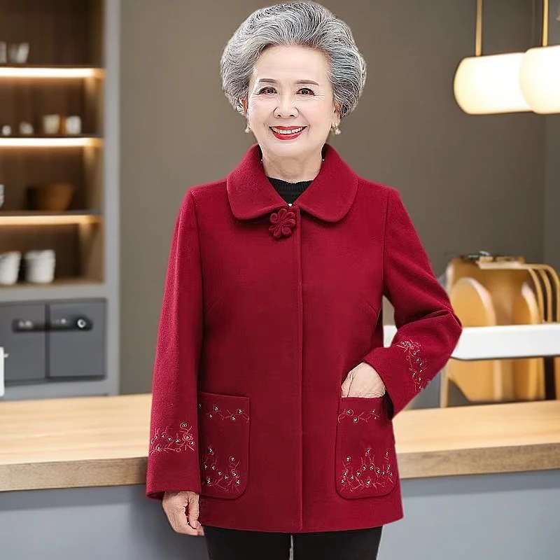 7827-奶奶秋装新款外套女妈妈春秋洋气上衣太太老人衣服【三号仓】
