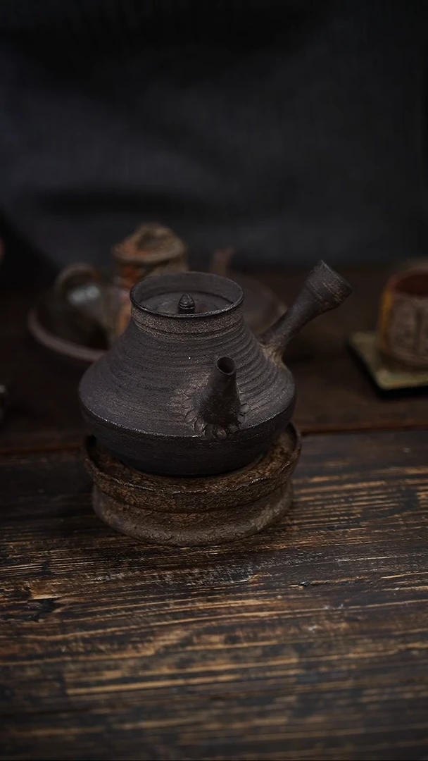 全手工制作 南蛮耐火紫砂鹅颈侧把煮水壶