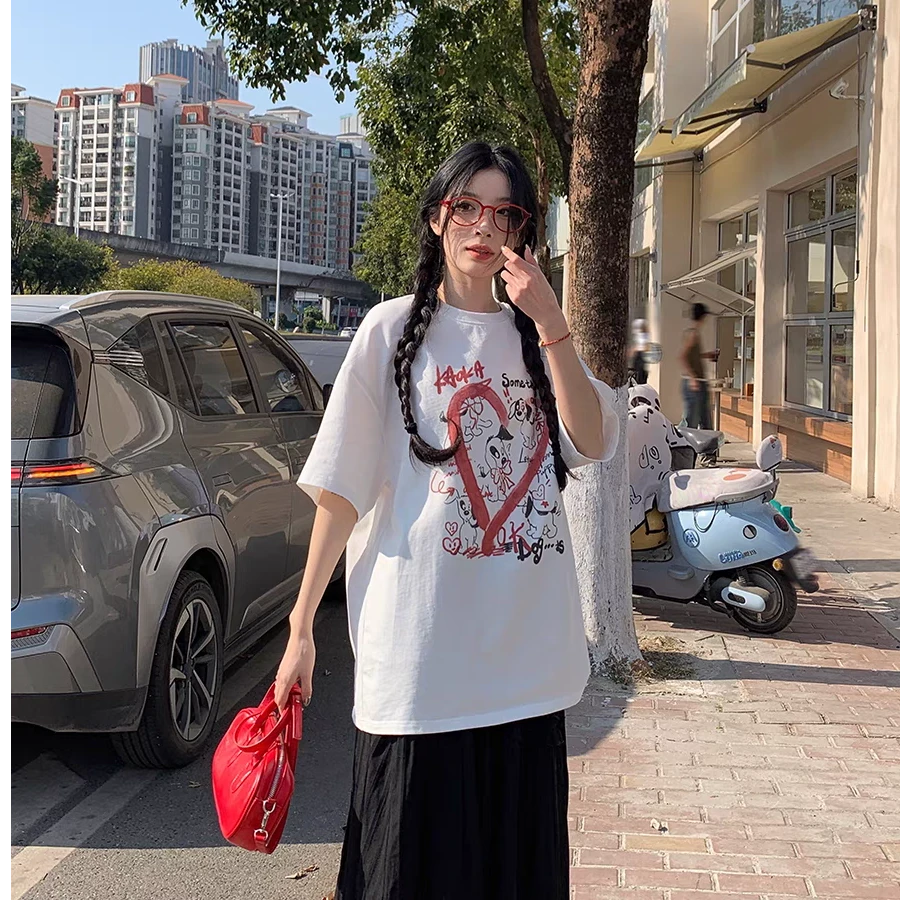 【 纯棉】2025夏季新款圆领印花短袖棉T恤上衣字母百搭宽松潮