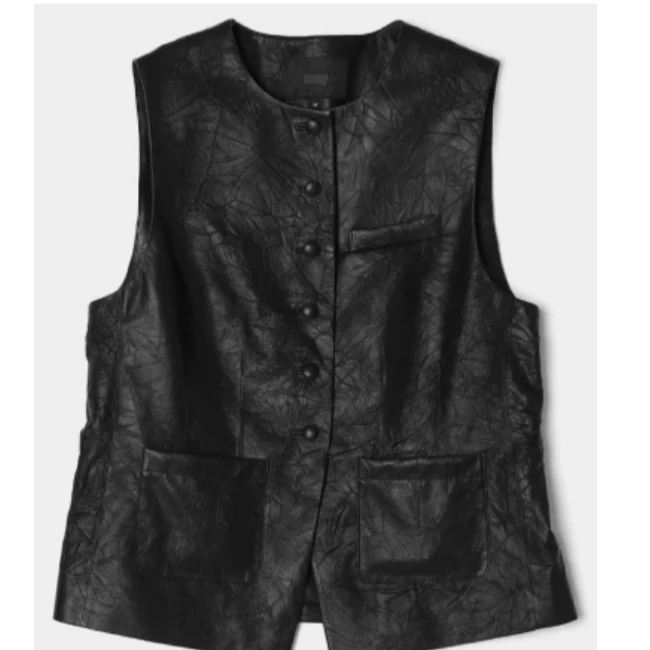 /瑾颜|浮雕艺术手抓压花纹西班牙无涂羊皮无袖马甲