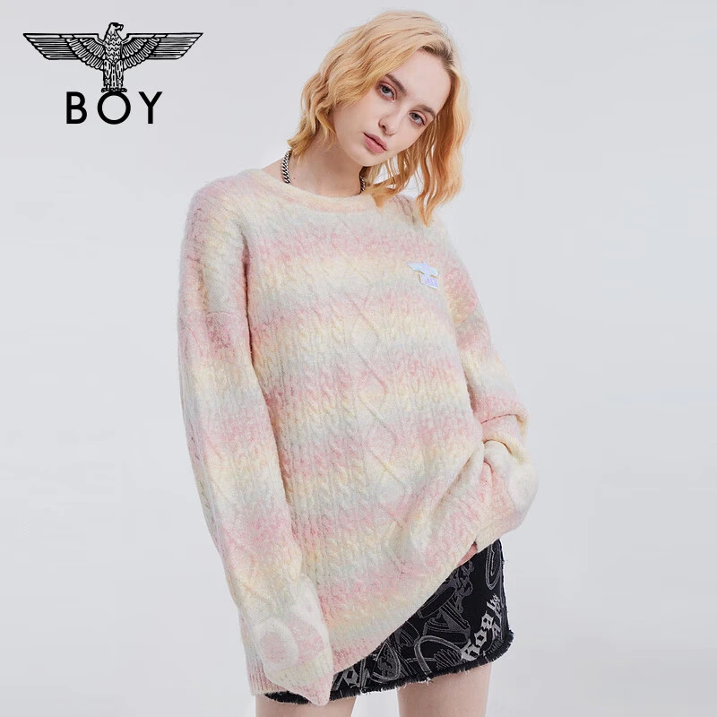 《彩虹小马》BOYLONDON2023秋季新品女条纹渐变休闲套头毛衫 N60007