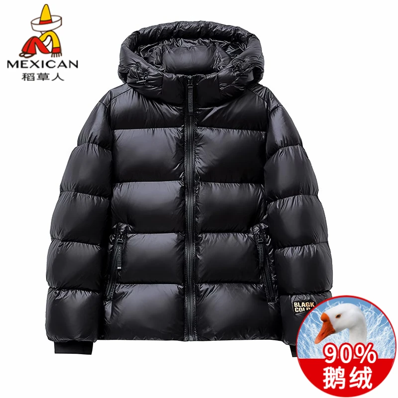 稻草人短款黑金羽绒服冬季男女同款爆款潮牌加厚保暖面包鹅绒外套
