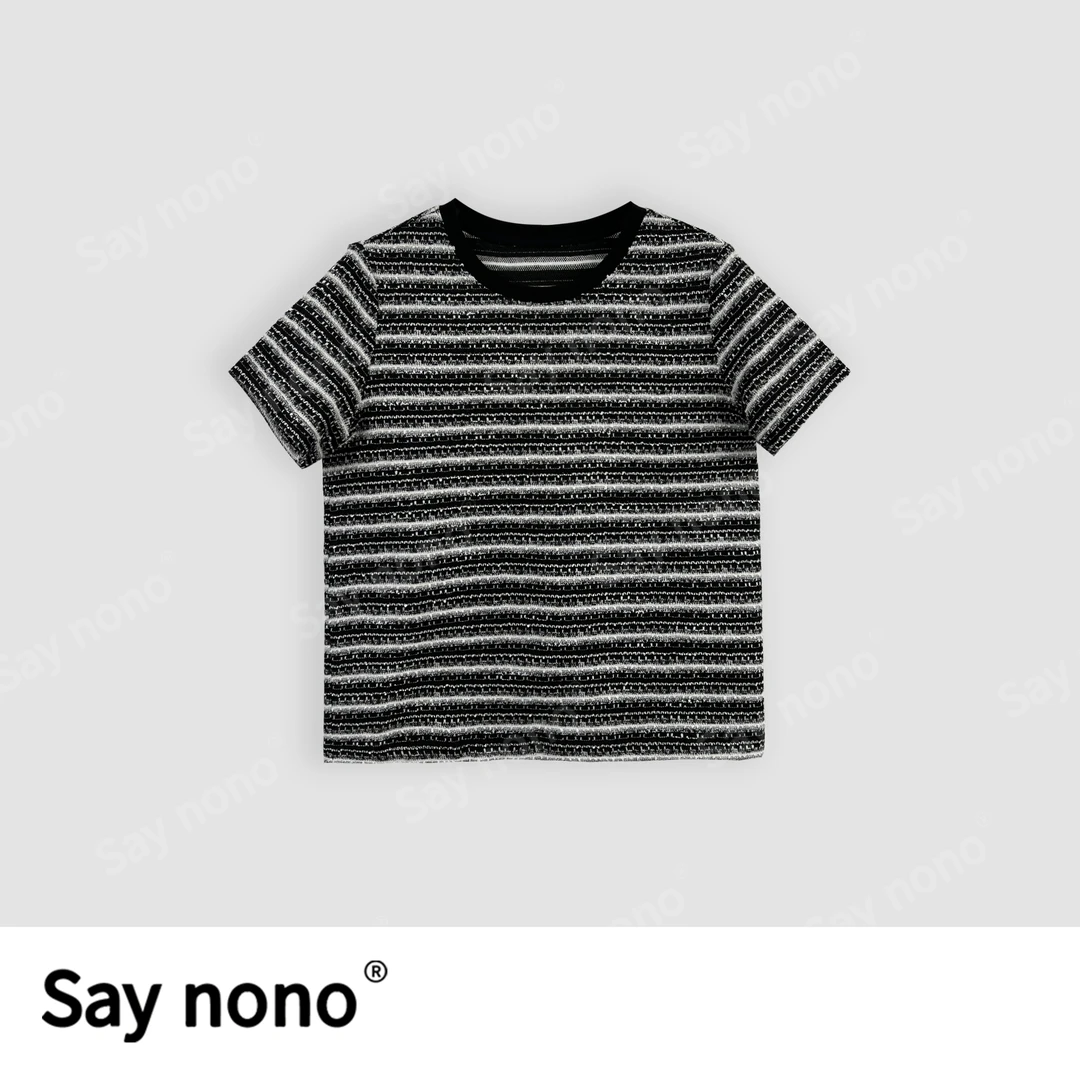 懒猫nono│Saynono夏季新款气质百搭显瘦针织条纹T恤H05131X