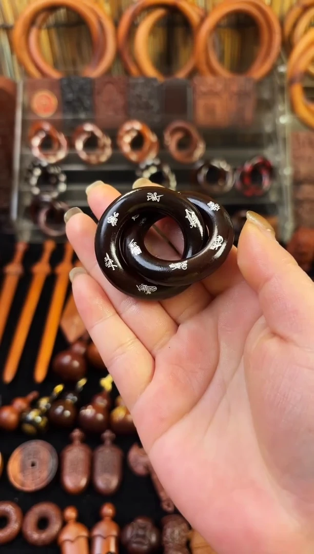 雷枣木玉化  双面镶银五雷五路乾坤圈 2.5