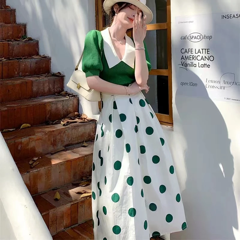法式休闲波点裙新款蓬蓬裙a字茶歇高腰大摆半身裙(B16-4)59653