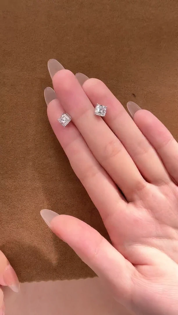 18K金镶嵌耳饰实验室培育钻石阿斯切耳钉k白1卡